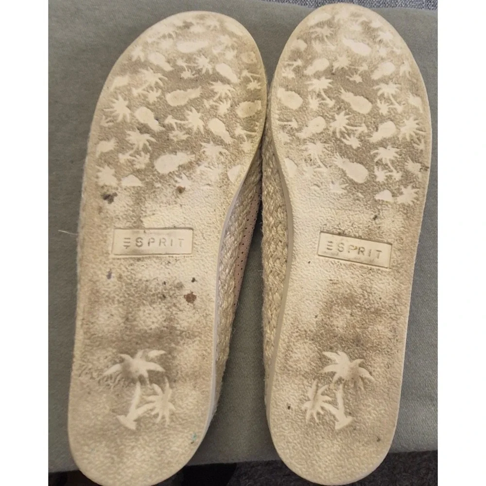 Esprit women's 8.5 perforated espadrille slip on flats blush pink rope detail